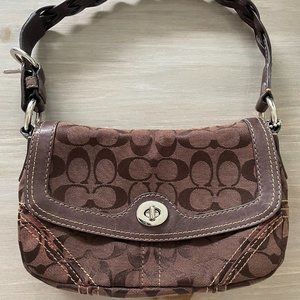 COACH Signature Canvas Brown Bag Brown Braided Strap Silver Clasp #H0769-11014